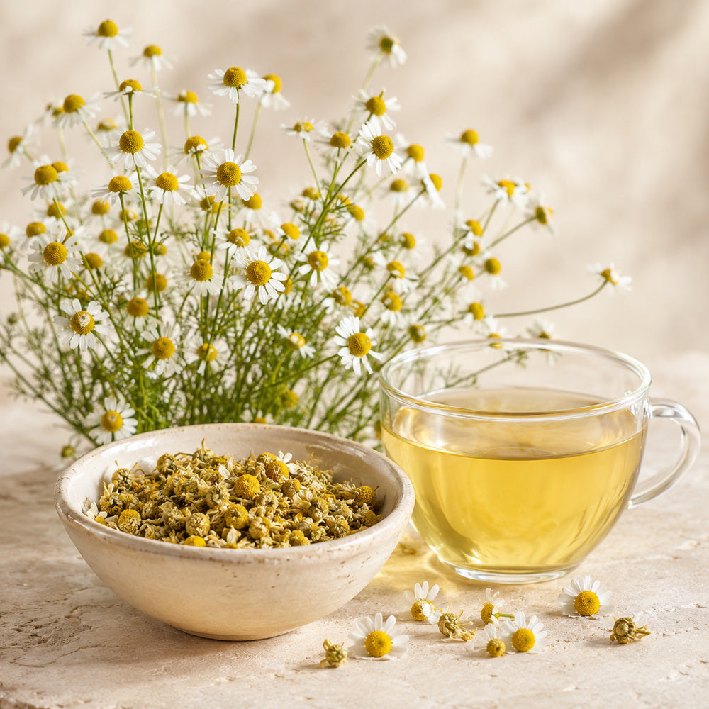 Whole dried chamomile - Anekanta Organic Herbal Library