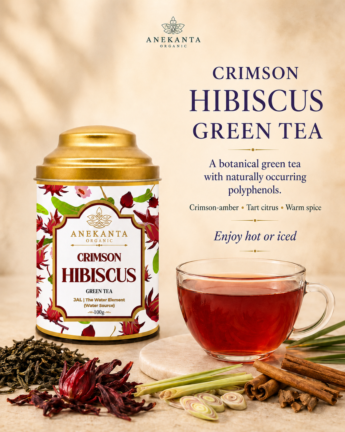 Hibiscus, Lemongrass & Cinnamon Green Tea - CRIMSON HIBISCUS