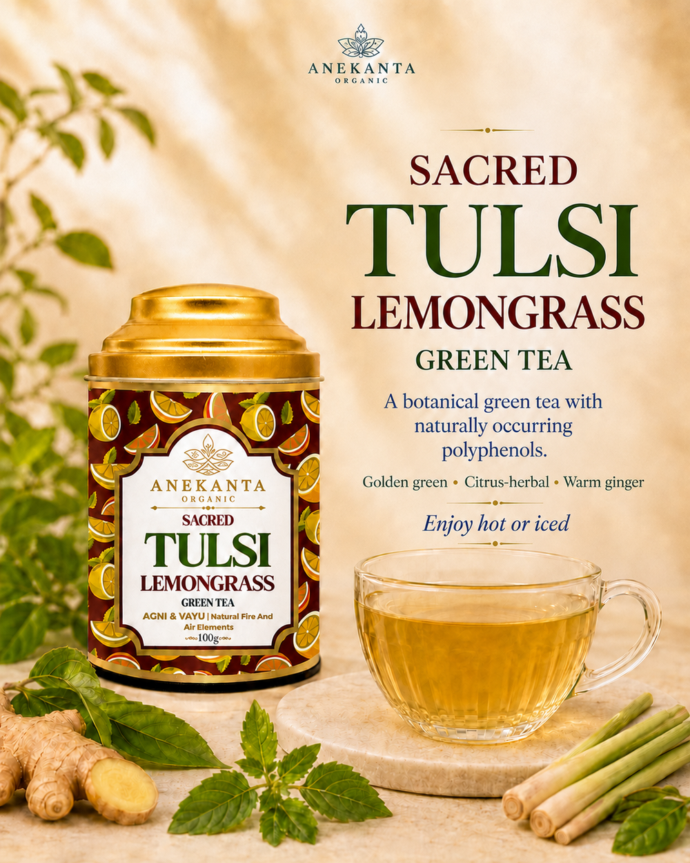 Tulsi, Lemongrass & Ginger Green Tea - AGNI & VAYU