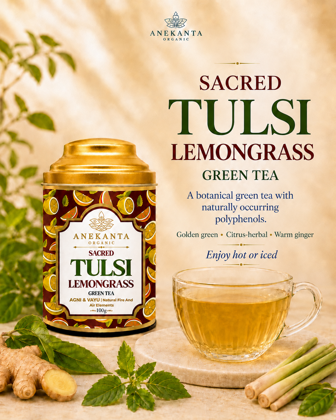 Tulsi, Lemongrass & Ginger Green Tea - AGNI & VAYU