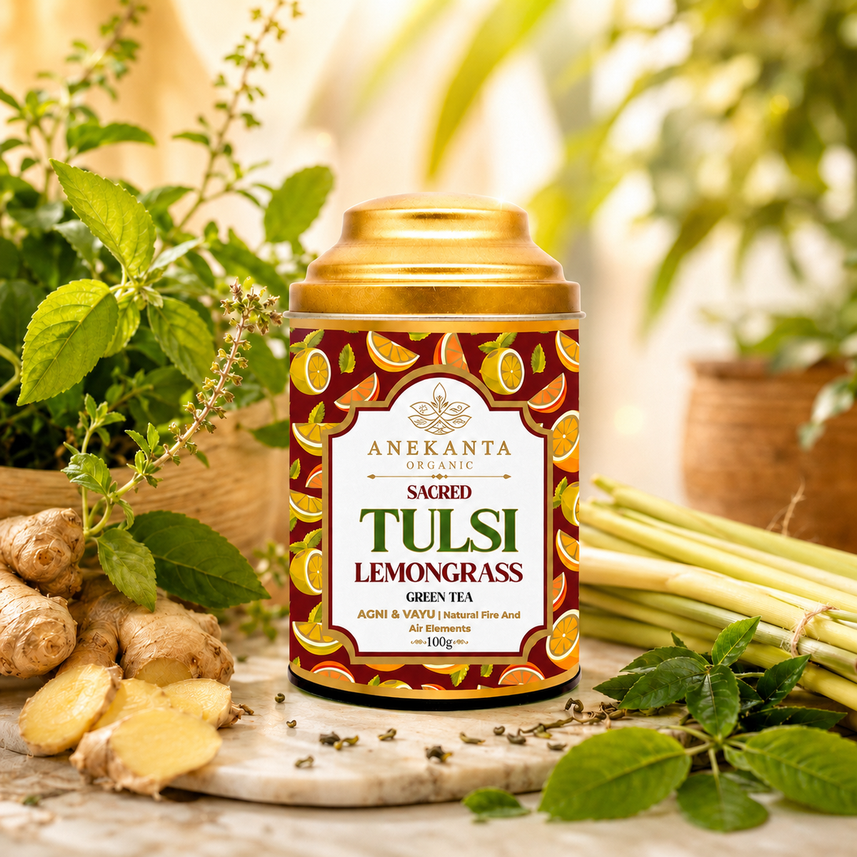 Tulsi, Lemongrass & Ginger Green Tea - AGNI & VAYU
