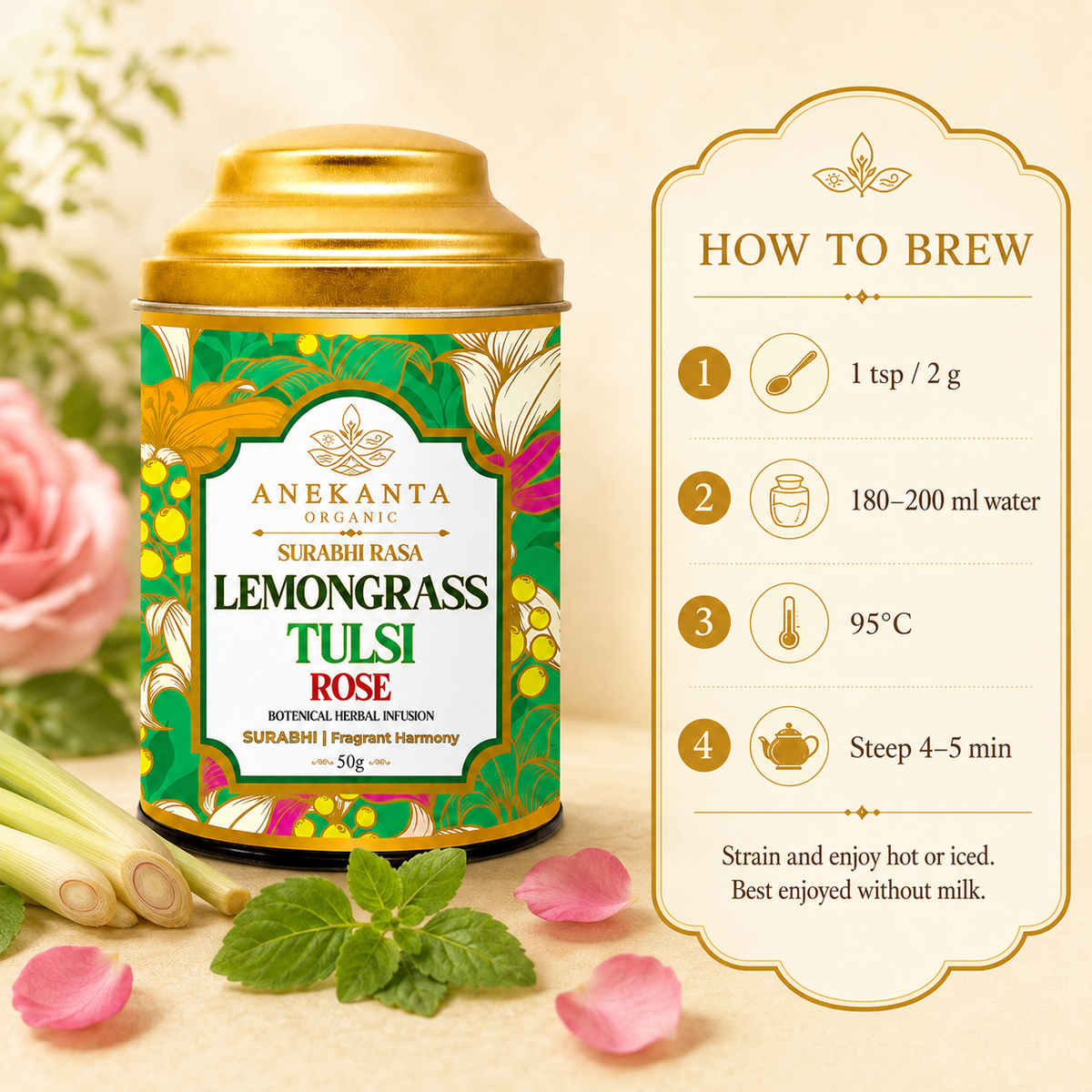 Lemongrass, Tulsi & Rose Botanical Infusion - SURABHI RASA