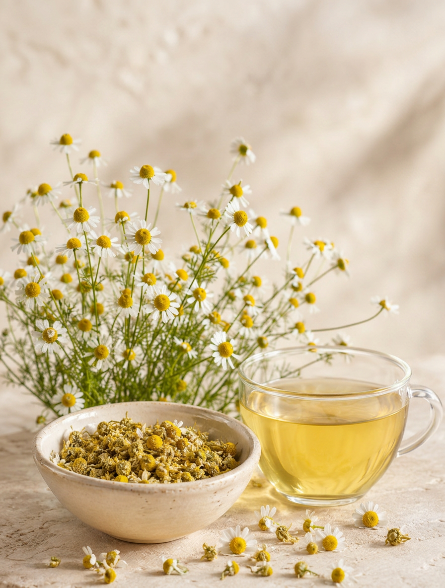 Whole dried chamomile - Anekanta Organic Herbal Library