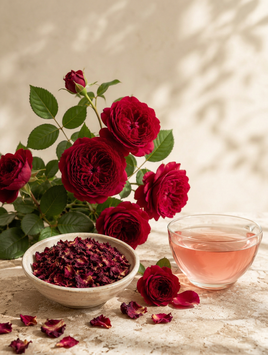 Whole dried red rose - Anekanta Organic Herbal Library